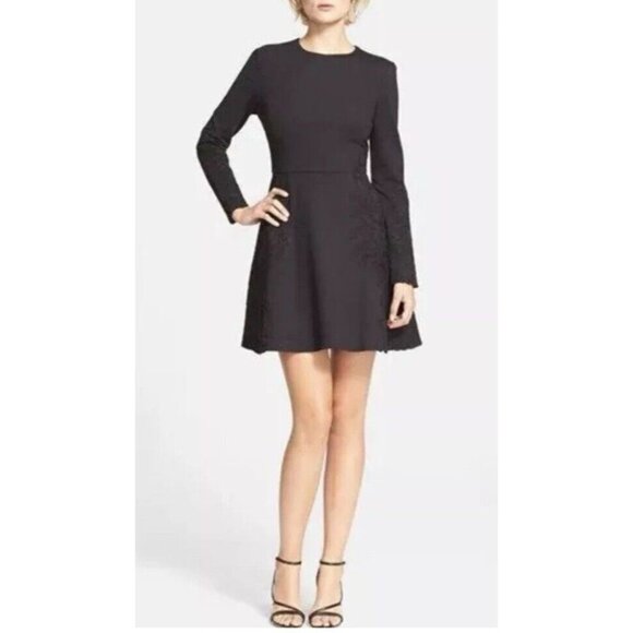 Ted Baker Dress 1 US 4 Small Black Long Sleeve Stretch A Line - Picture 5 of 13
